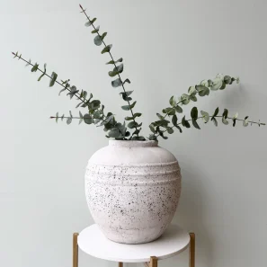 Large Pale Grey Distressed Stone Vase